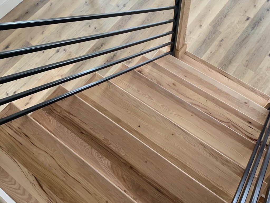 Custom wood flooring and stair detail